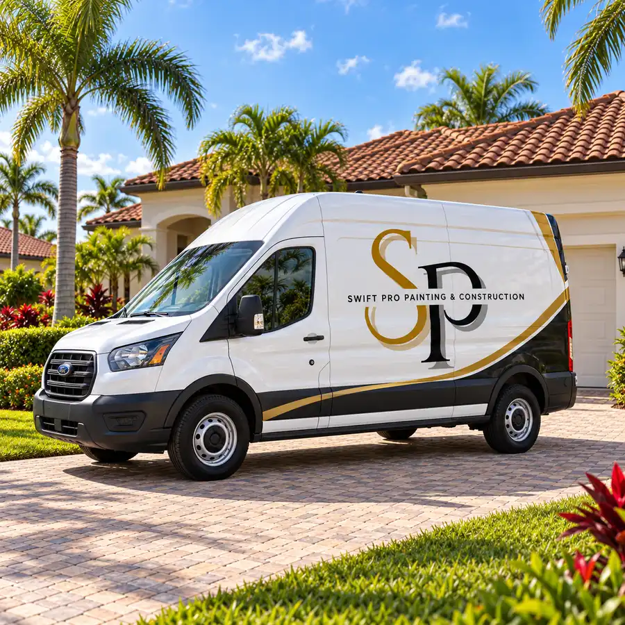 Swift Pro Painting & Construction work van parked in the driveway of a Florida home